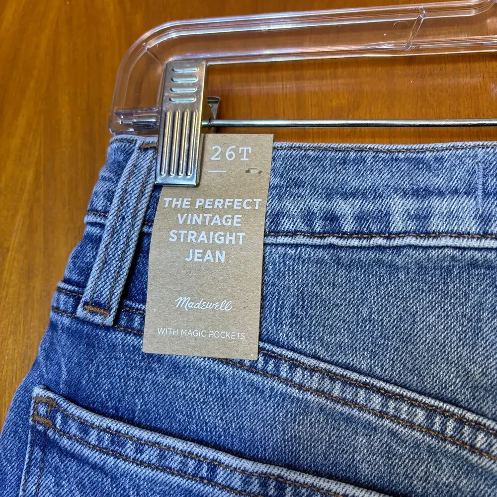 Madewell The Tall Perfect Vintage Straight Jean Sz 26T Kingsbury Wash Knee-Rip